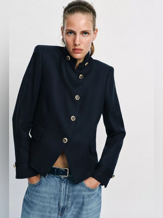 Zara Jackets & Blazers - Zara Blogger favorite Navy Blue Fitted Blazer with Gold Buttons Feminine Size M